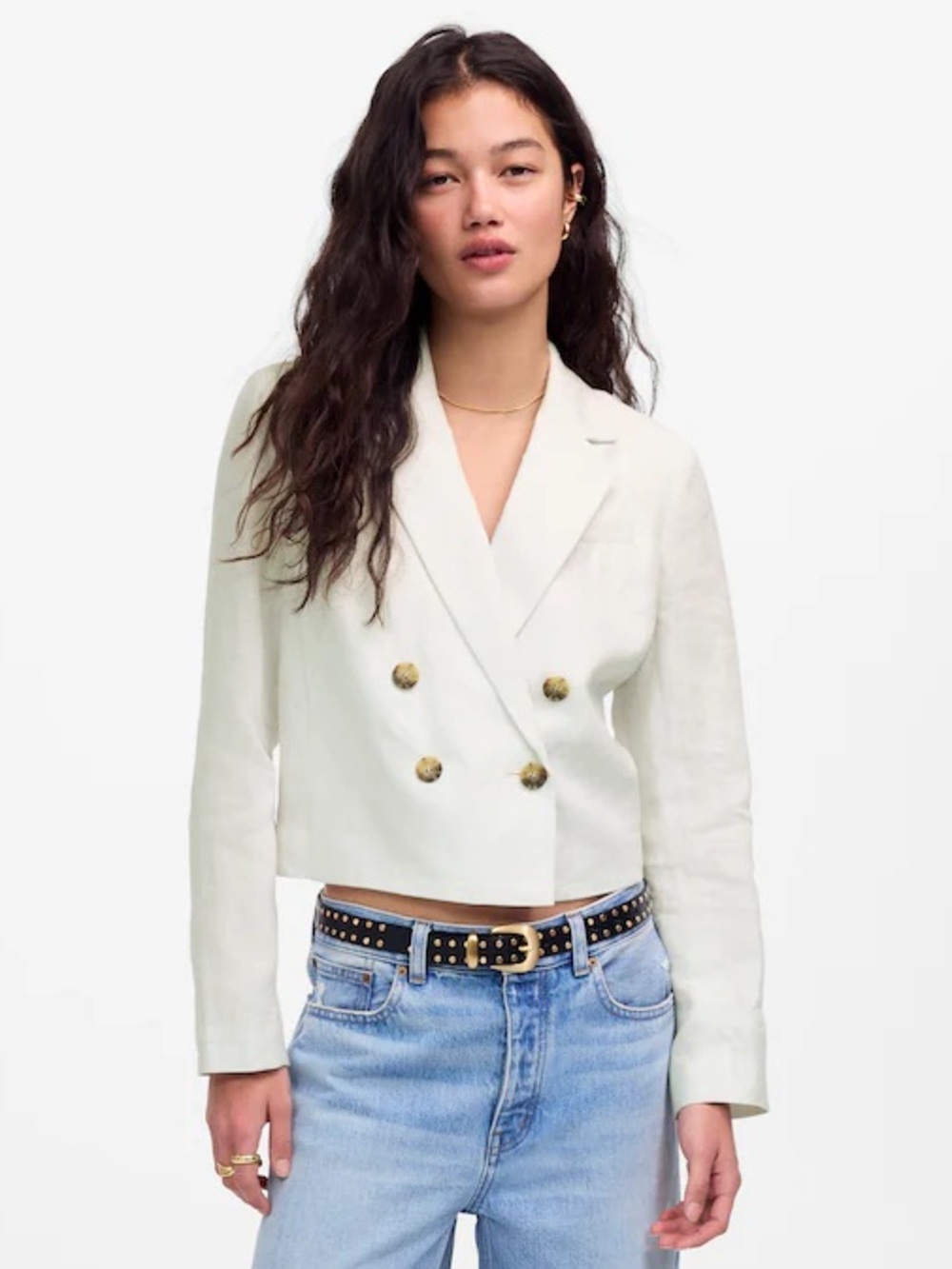 NWT Madewell Double Breasted Crop Blazer in 100% Linen Size 00 White $198 NV041
